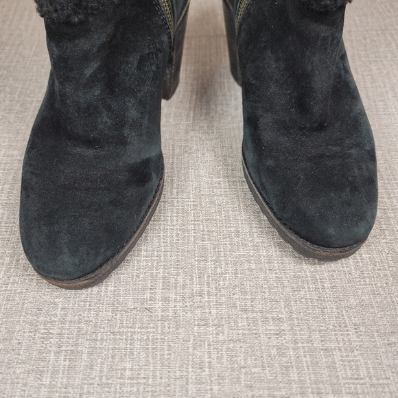 Frye Jen Black Shearling Suede Heeled Boots Women's Size 9.5 - Picture 3 of 13